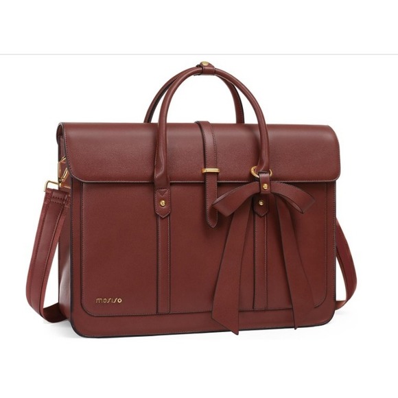 MOSISO Brown Laptop Bag with Bow, Shoulder Strap, Work, School, Travel - Picture 1 of 7